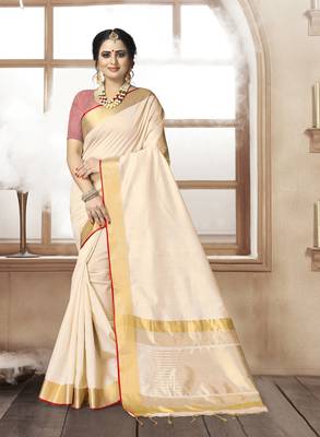 Beige Jute Silk Embellished Designer Saree 1