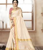 Beige Jute Silk Embellished Designer Saree