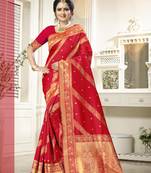 Red Poly Silk Jacqard Embroidery Work Heavy Work Saree