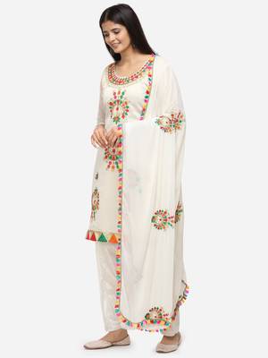 White Unstitched Women's Dress Material 3