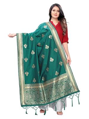 green Poly Silk Banarasi Womens Dupatta 1