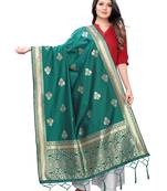green Poly Silk Banarasi Womens Dupatta