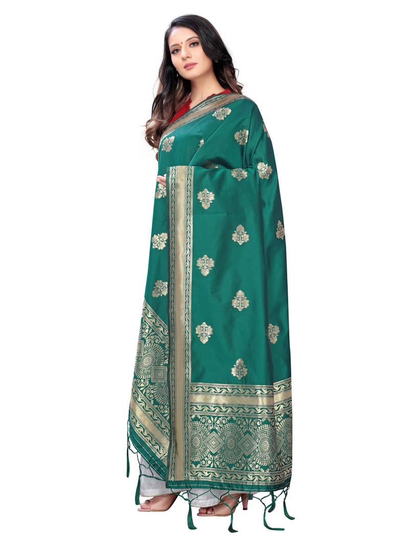 green Poly Silk Banarasi Womens Dupatta