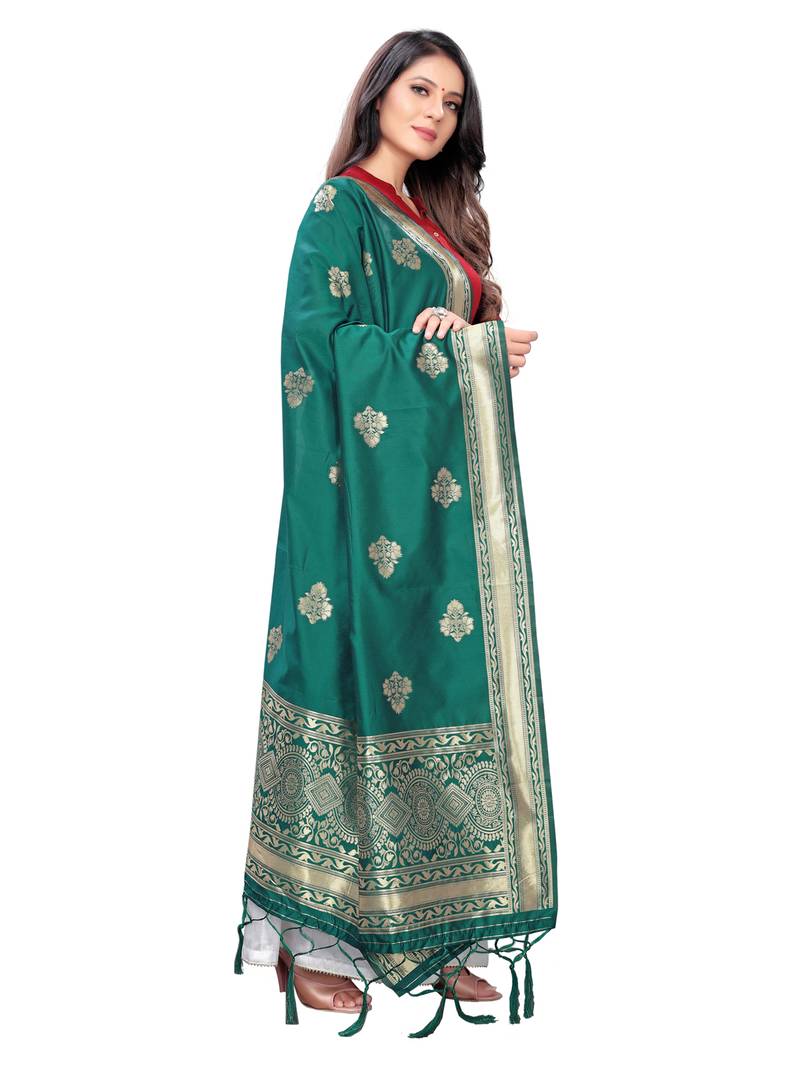 green Poly Silk Banarasi Womens Dupatta