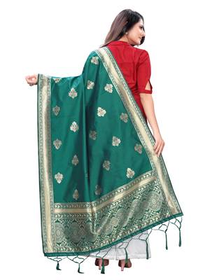 green Poly Silk Banarasi Womens Dupatta 4
