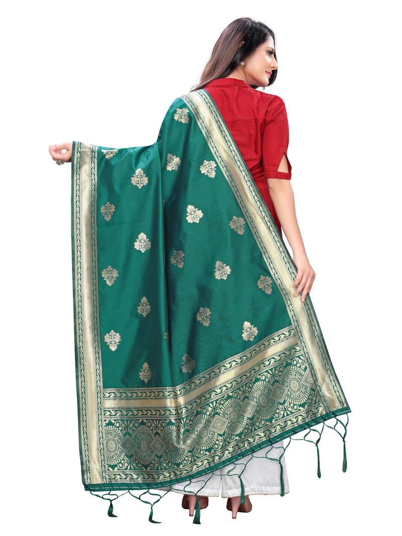 green Poly Silk Banarasi Womens Dupatta