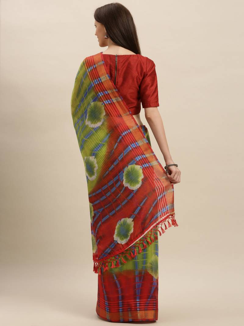 Women's Silk Blend Green Woven Design Designer Saree With Blouse Piece