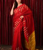 Red  woven blended cotton saree with blouse
