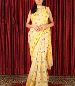 Beige Woven Blended Cotton Saree Without Blouse