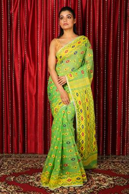 Light Green Woven Blended Cotton Saree Without Blouse 1