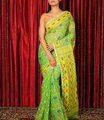 Light Green Woven Blended Cotton Saree Without Blouse