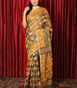 Grey Woven Blended Cotton Saree Without Blouse