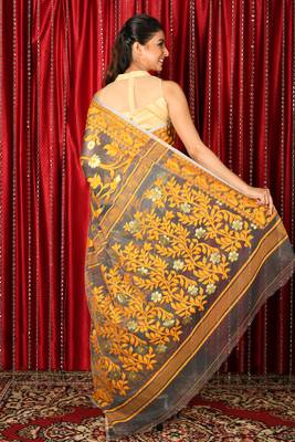 Grey Woven Blended Cotton Saree Without Blouse 3