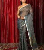 Grey woven blended cotton saree