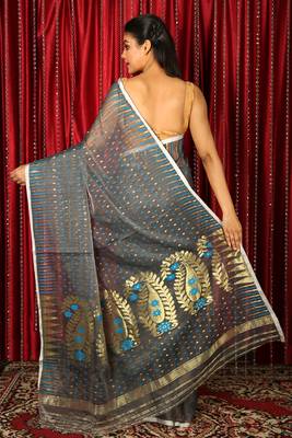 Grey woven blended cotton saree 3