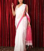 White  woven blended cotton saree with blouse