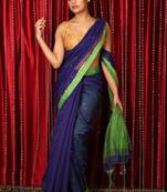 Blue woven blended cotton saree with blouse