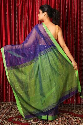 Blue woven blended cotton saree with blouse 3