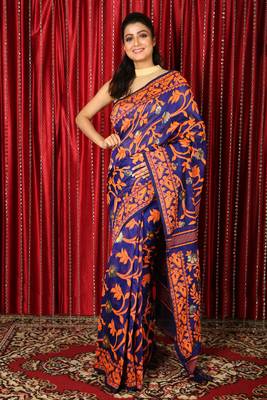 Blue woven blended cotton saree 1