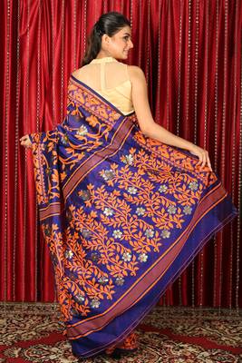 Blue woven blended cotton saree 2