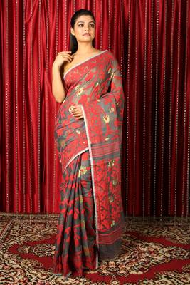 Grey Woven Blended Cotton Saree Without Blouse 1