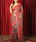Grey Woven Blended Cotton Saree Without Blouse