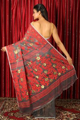 Grey Woven Blended Cotton Saree Without Blouse 2