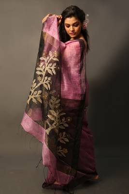 Mauve woven linen saree with blouse 1