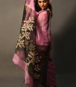 Mauve woven linen saree with blouse