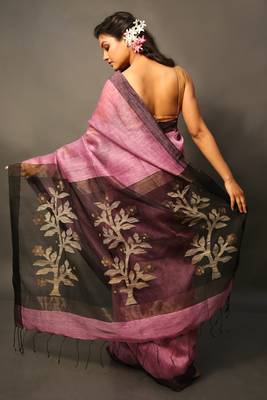 Mauve woven linen saree with blouse 2