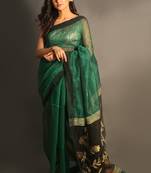 Green woven linen saree with blouse