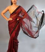 Maroon woven linen saree with blouse