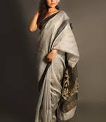 Silver woven linen saree with blouse