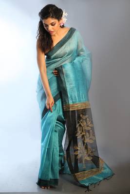 Sky blue  woven linen saree with blouse 1