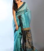 Sky blue  woven linen saree with blouse