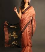 Peach woven linen saree with blouse