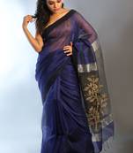 Blue woven linen saree with blouse