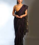 Dark purple woven linen saree with blouse