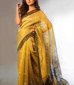 Mustard woven linen saree with blouse