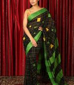 Black woven blended cotton saree with blouse