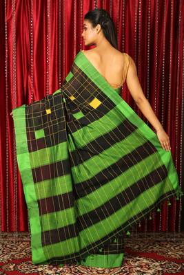 Black woven blended cotton saree with blouse 2