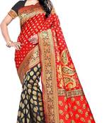 Red and Black Art Silk  Half-Haf Saree With Blouse Piece.