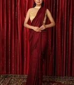 Maroon Blended Cotton Plain Maroon Khadi Handloom Saree