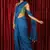 Royal blue plain blended cotton saree with blouse