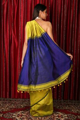 Lime plain blended cotton saree with blouse 2