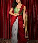 Maroon plain blended cotton saree with blouse