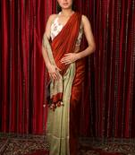Rust plain blended cotton saree with blouse