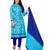 Women's Sky Blue & Dark Blue Cotton Embroidered Dress Material with Dupatta