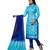 Women's Sky Blue & Dark Blue Cotton Embroidered Dress Material with Dupatta