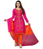 Women's Pink & Orange Cotton Embroidered Dress Material with Dupatta